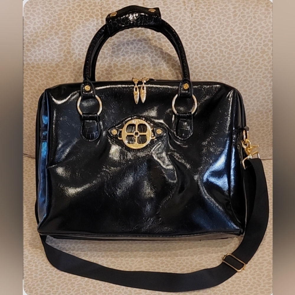 IMAN Woman's Black Patent Leather Office/Travel Tote Bag